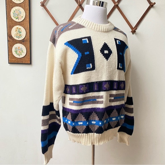 Vintage 1980s Navajo Southwestern Aztec Knit Sweater - Picture 8 of 15